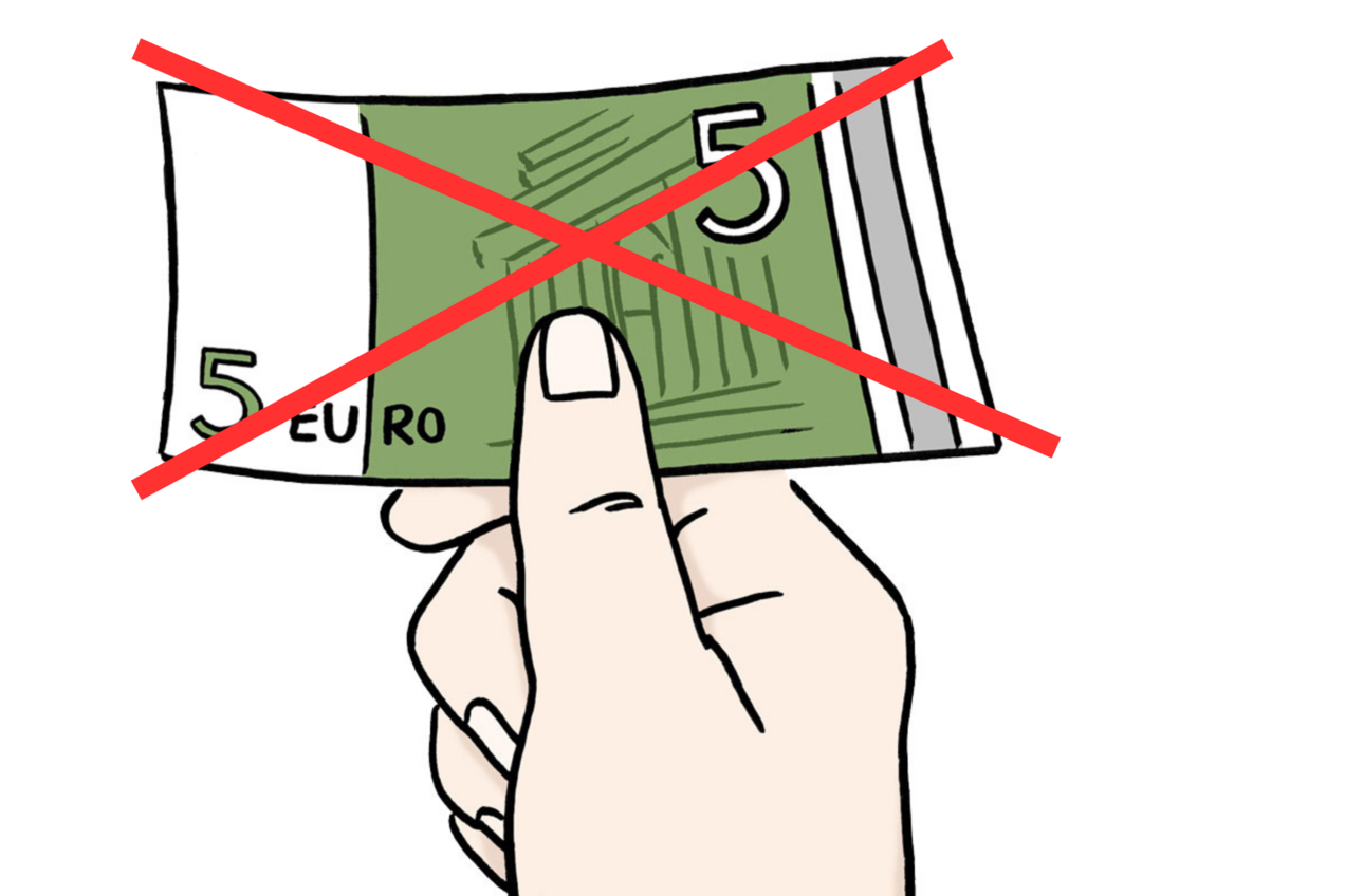 Ein rot durchgestrichener Fünf-Euro-Schein